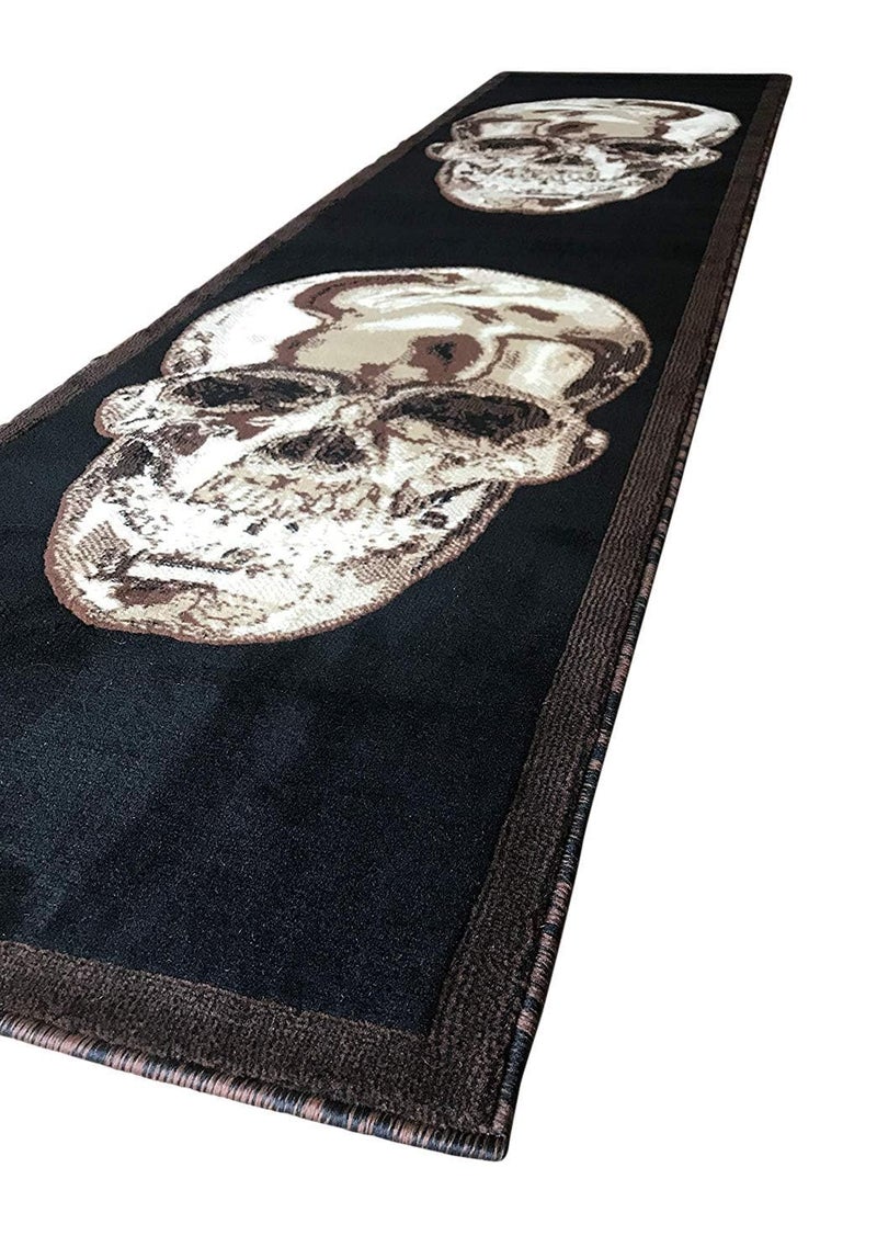 Americana Skull Area Rug Brown & Black Carpet King Design 134 (2 Feet X 7 Feet 3 Inch) - Image 3